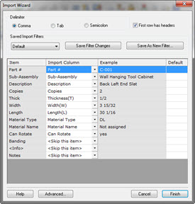 CutList Plus Import Dialog Box